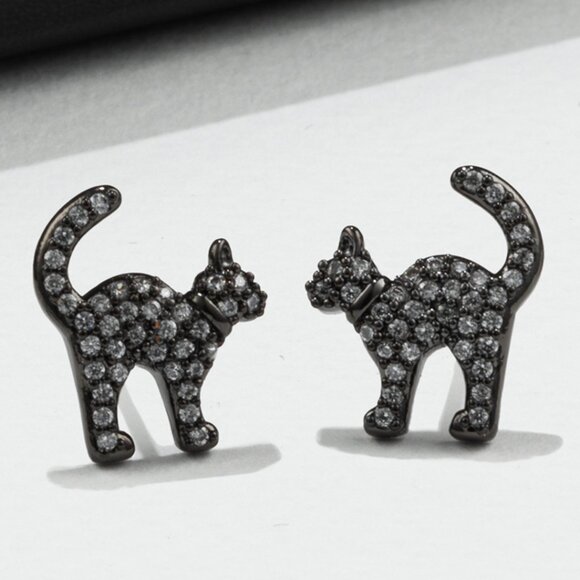 Black Cat Stud Earrings - Picture 8 of 8